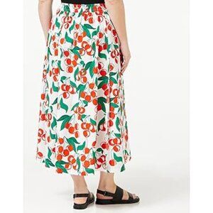 Benetton Cherry Print Midi Skirt Cotton Elastic Waist Size S Made in Italy